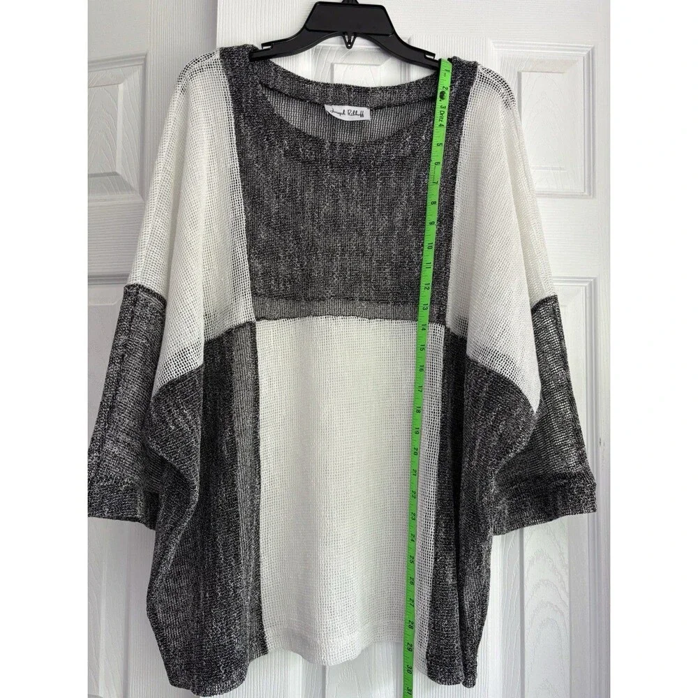 Joseph Ribkoff Knit Sweater Patchwork Black White Lagenlook Oversized L/XL